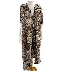 Grace + Emma Leopard Kimono Cardigan Duster Women's Large Bell Sleeves Open NEW‎